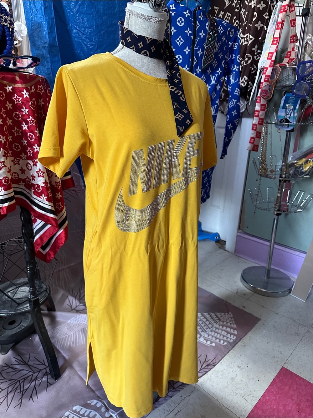 Nike Yellow Rhinestone Logo Midi Dress